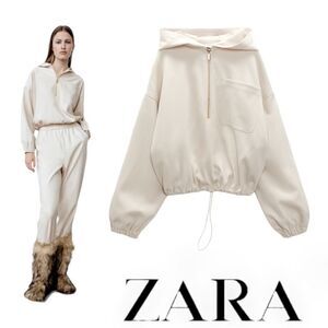 ZARA | Ecru | HOODED TOP WITH ZIP